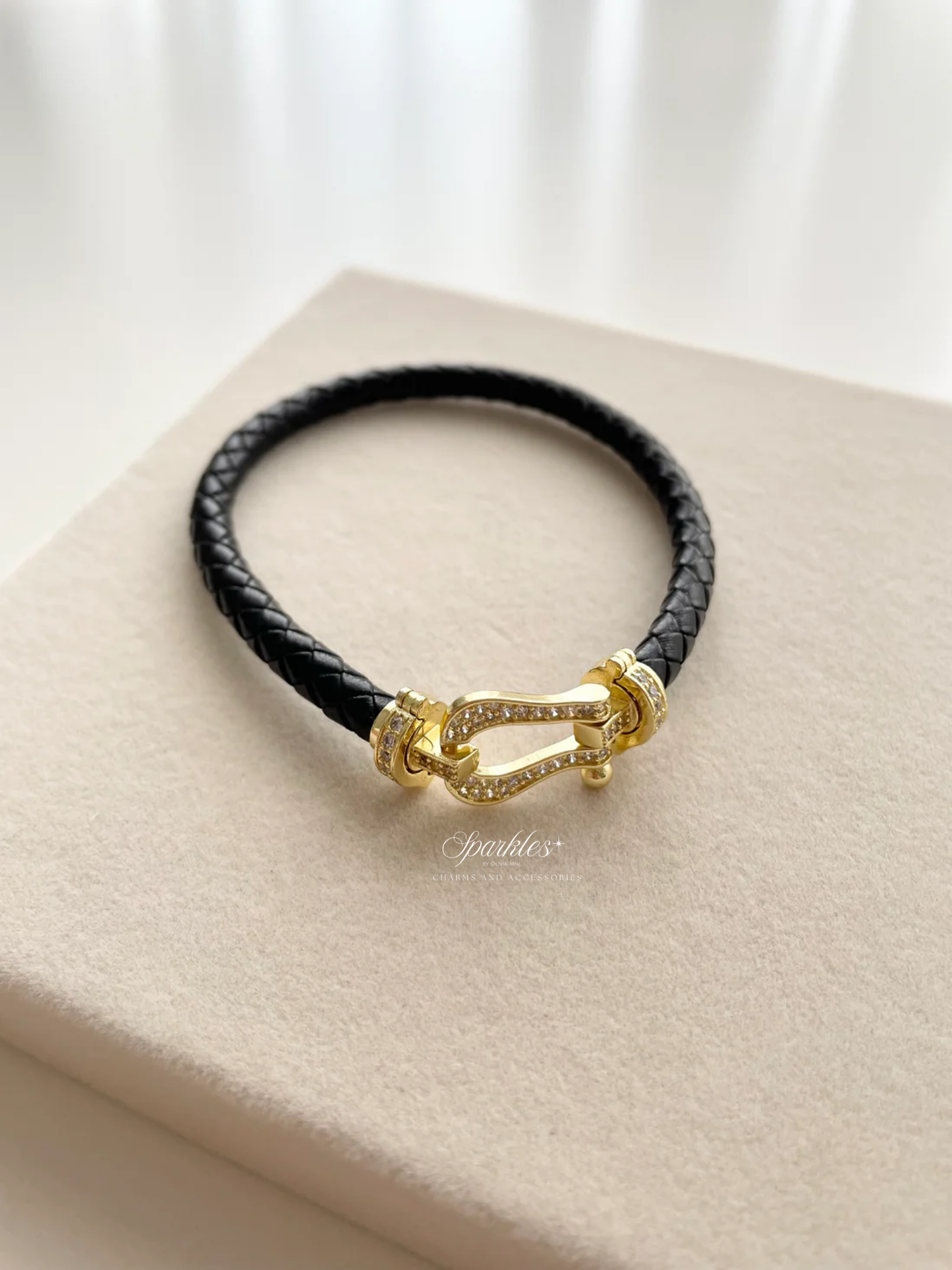 gb506 Gold and Black leather strap bracelet