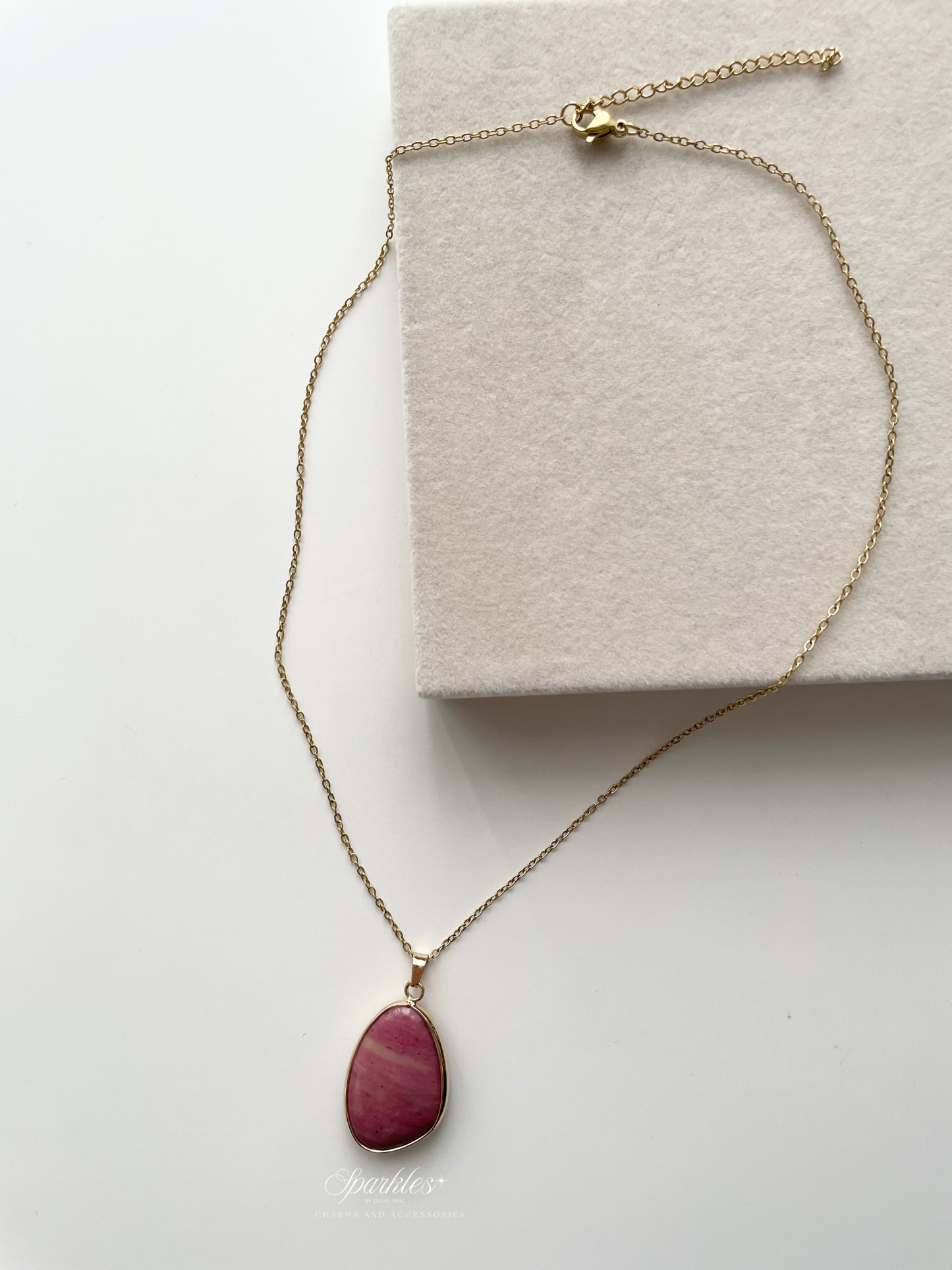 crystal7 Rhodocrosite Stone Gold Necklace