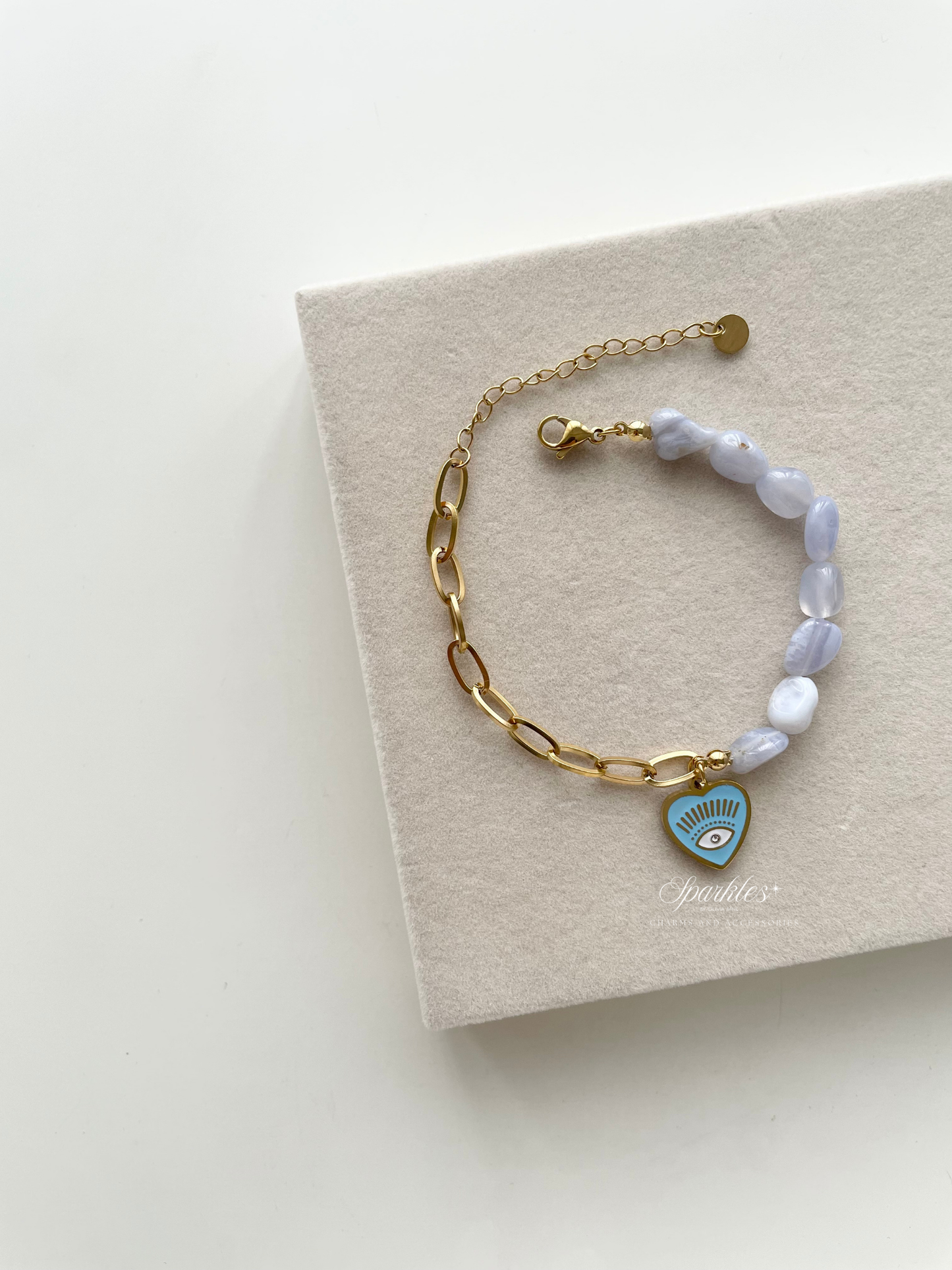 gb620 Blue Lace Agate Evil Eye Bracelet