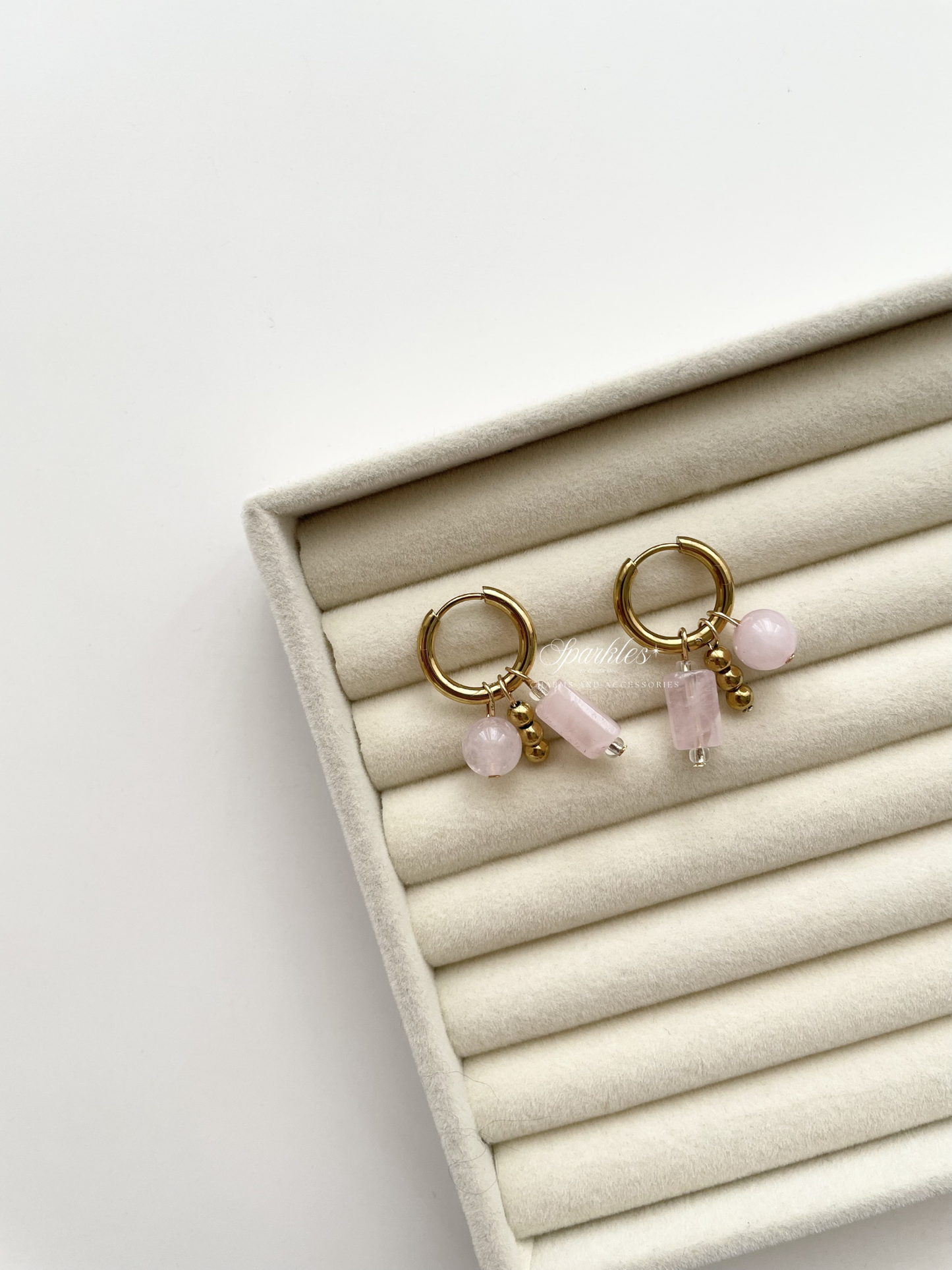 Ch1 Rose Quartz Charm Hoop Earrings