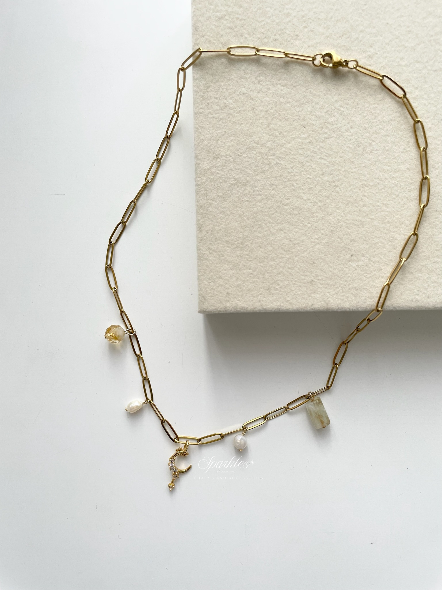 Charm22 Citrine stone paperclip necklace