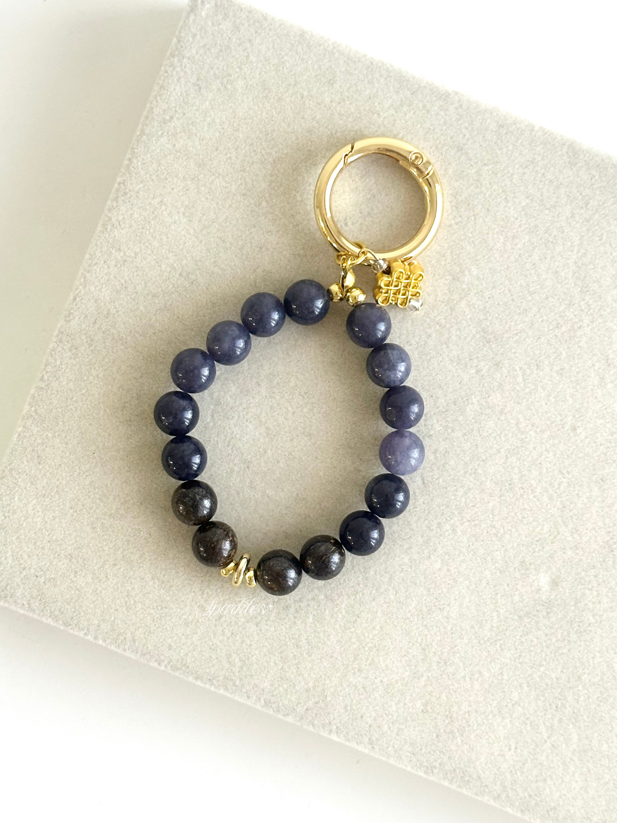 charm60 Bronzite & Blue Angelite Bag Charm with Mystic Knot