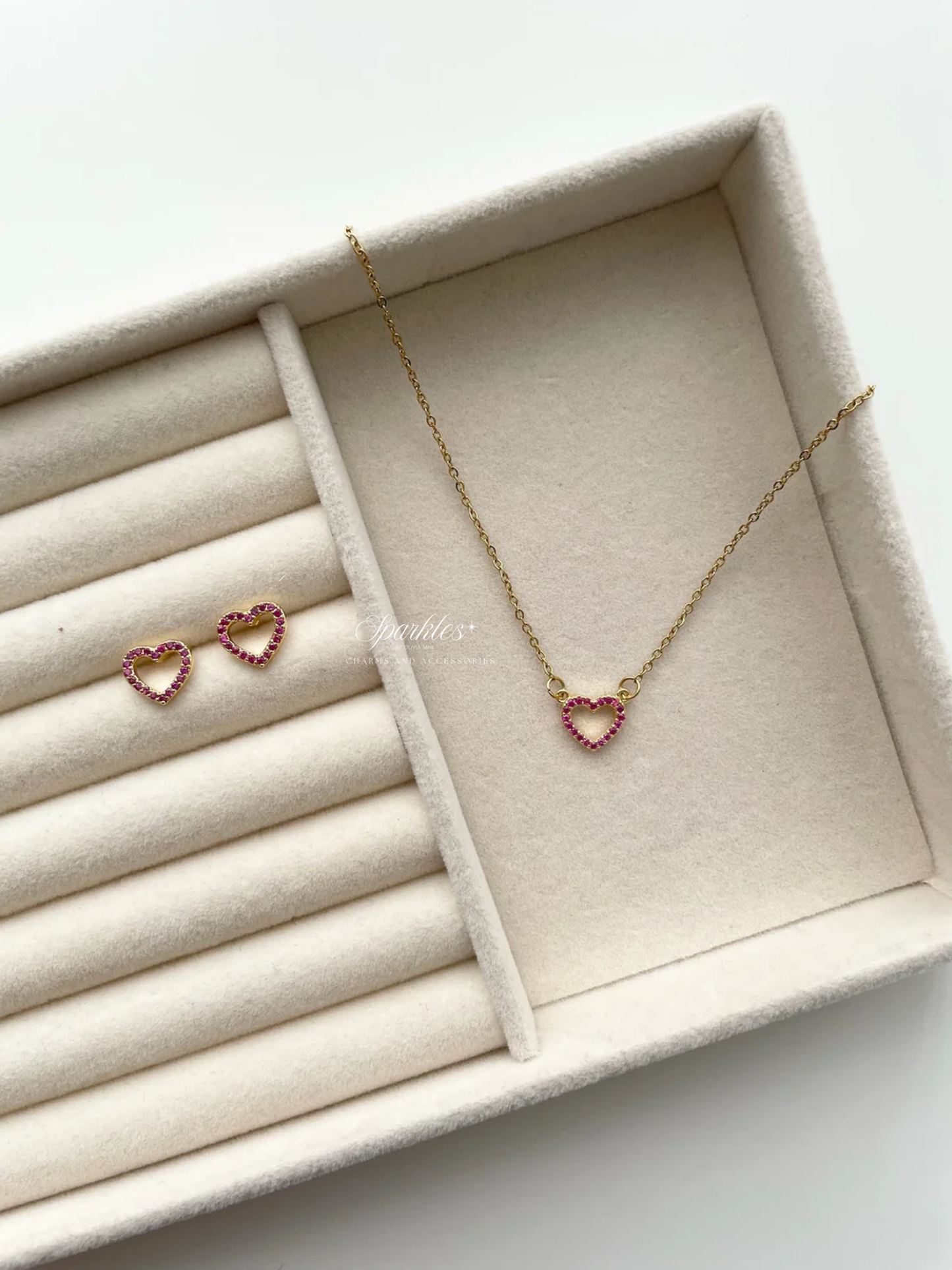 nset3 Magenta Stone Heart Gold Set