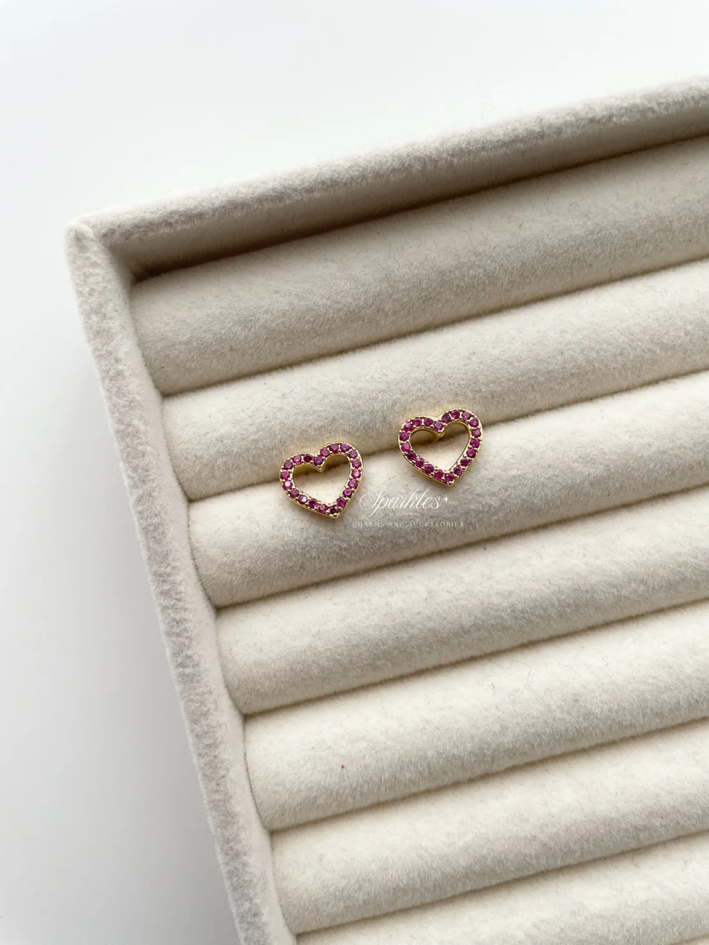 nset3 Magenta Stone Heart Gold Set