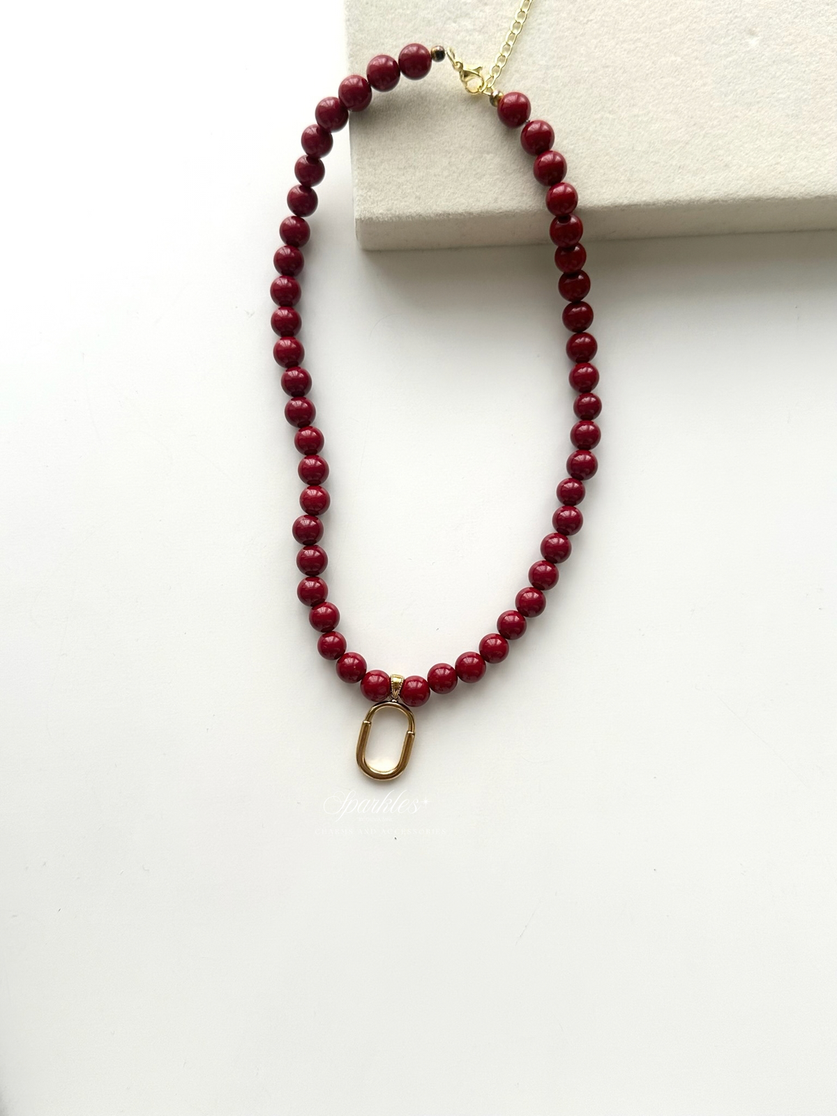 Red Coral Strength & Courage Gold Charm Necklace red9