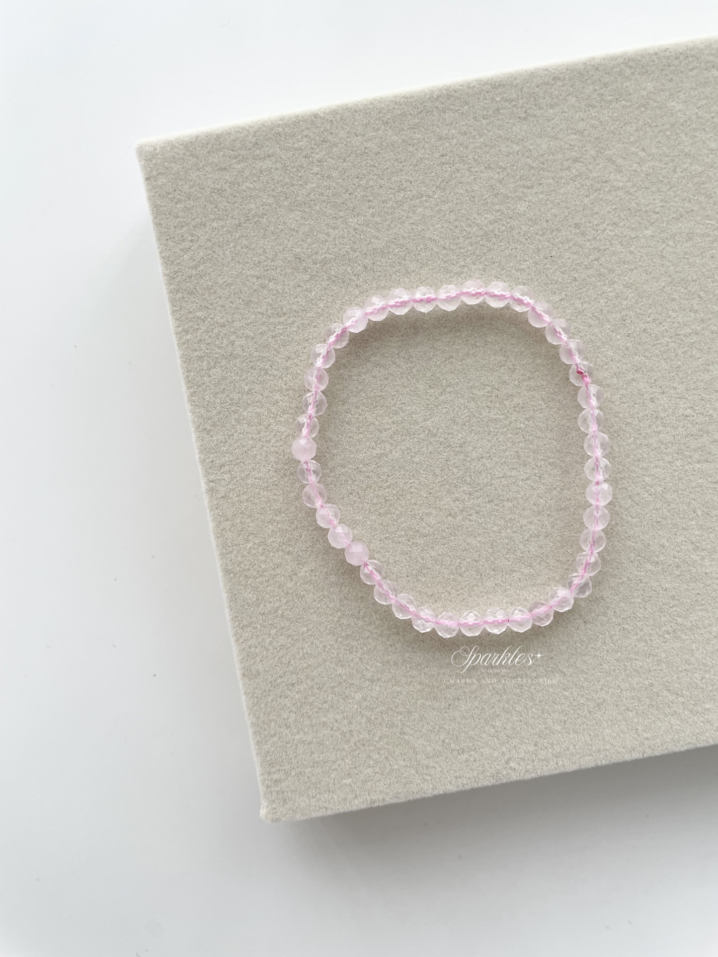 Sparkles15 Rose Quartz Faceted Stones Bracelet with Sizes 4mm