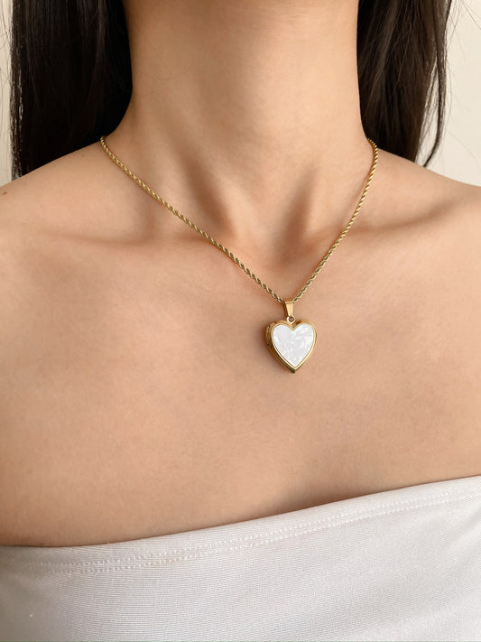 Carla Mother Of Pearl Locket Heart Gold Necklace