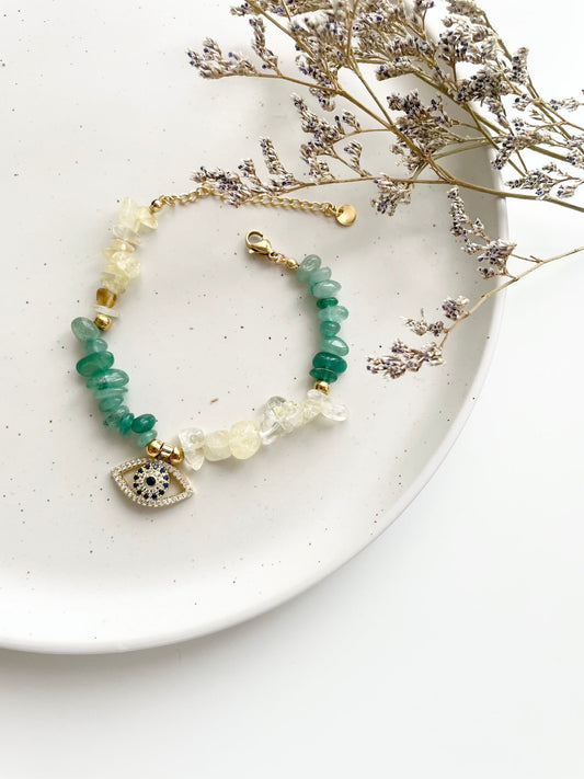 Citrine and Aventurine evil eye beads bracelet