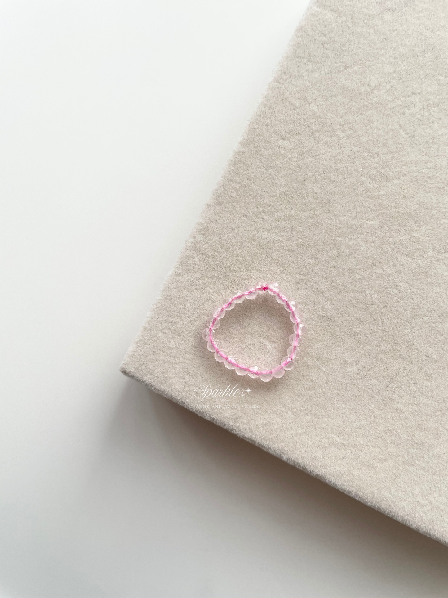 Rose Quartz Beaded Ring with Sizes