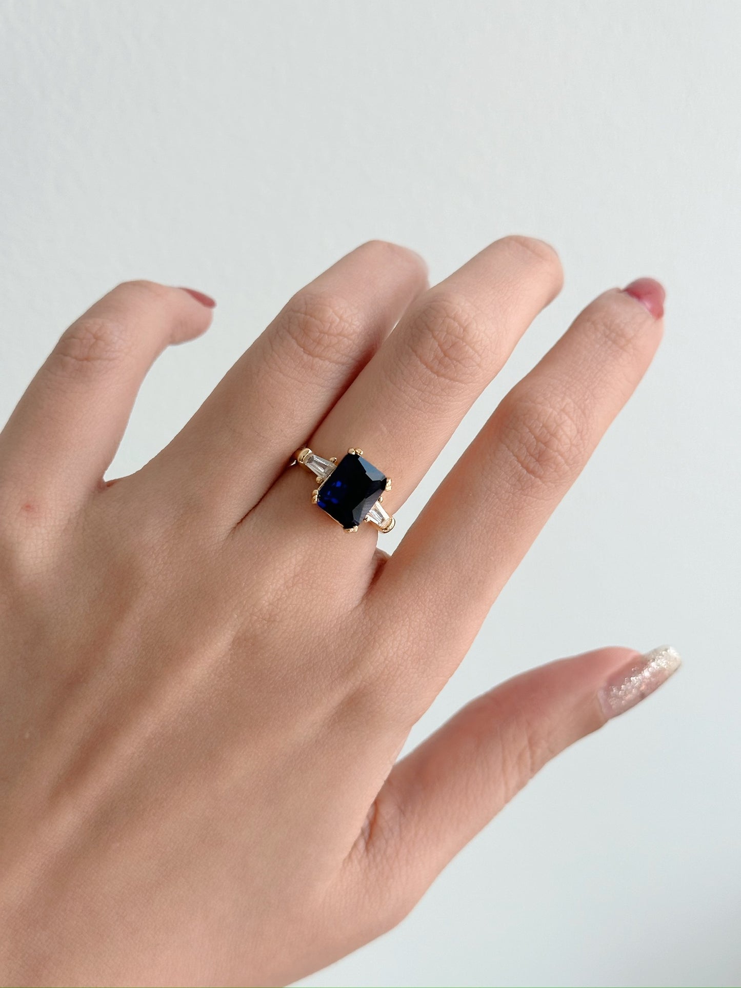 Blue rectangle stone ring