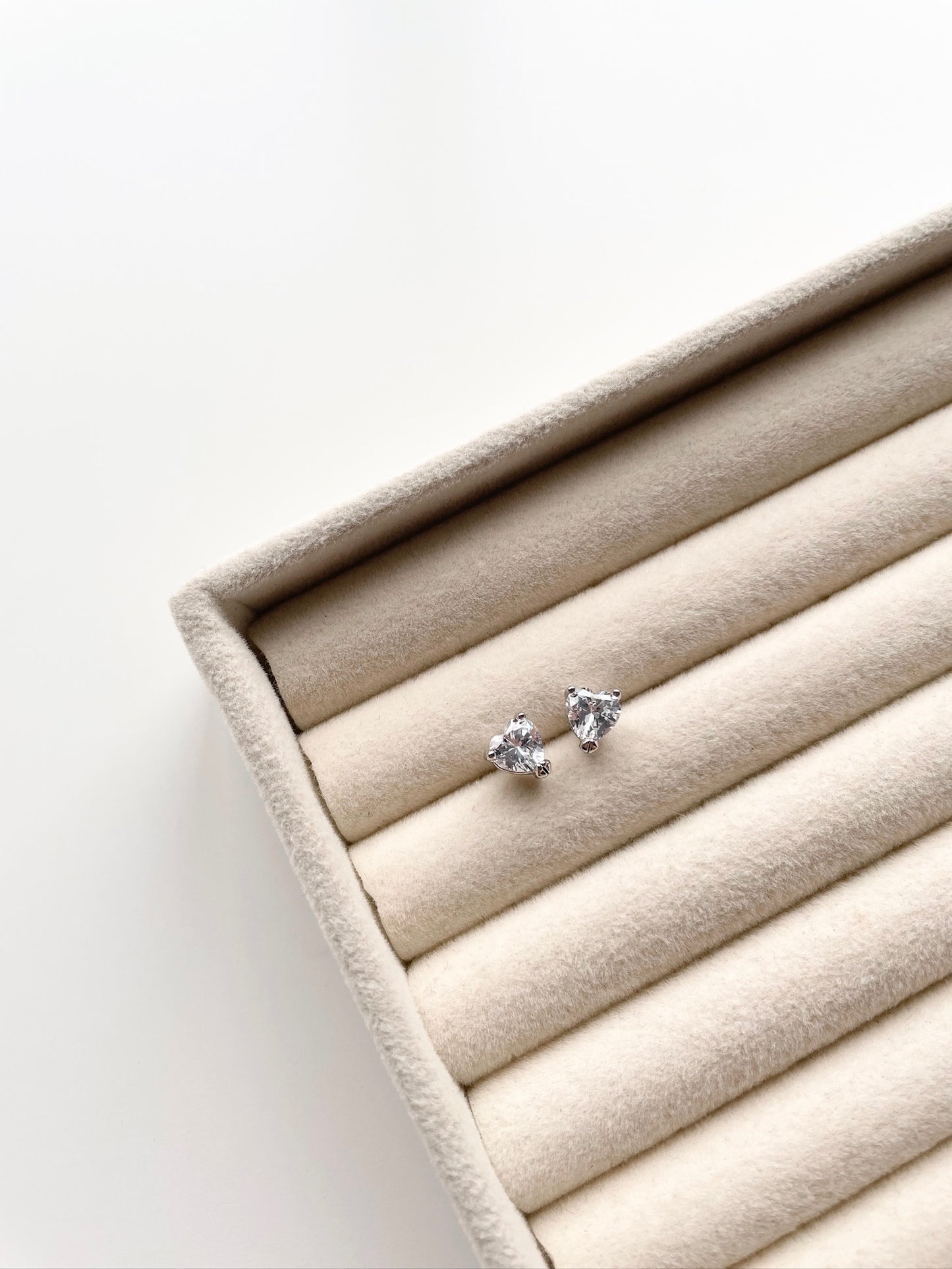 Mini Heart Diamond Silver Stud Earrings