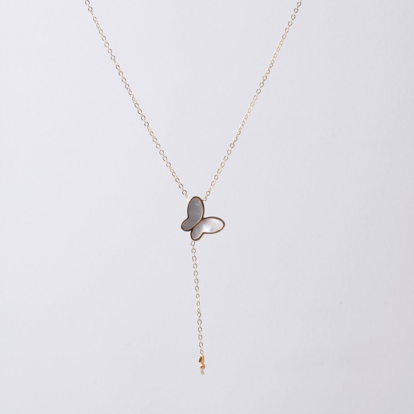 Big mother of pearl and mini dangling butterfly necklace