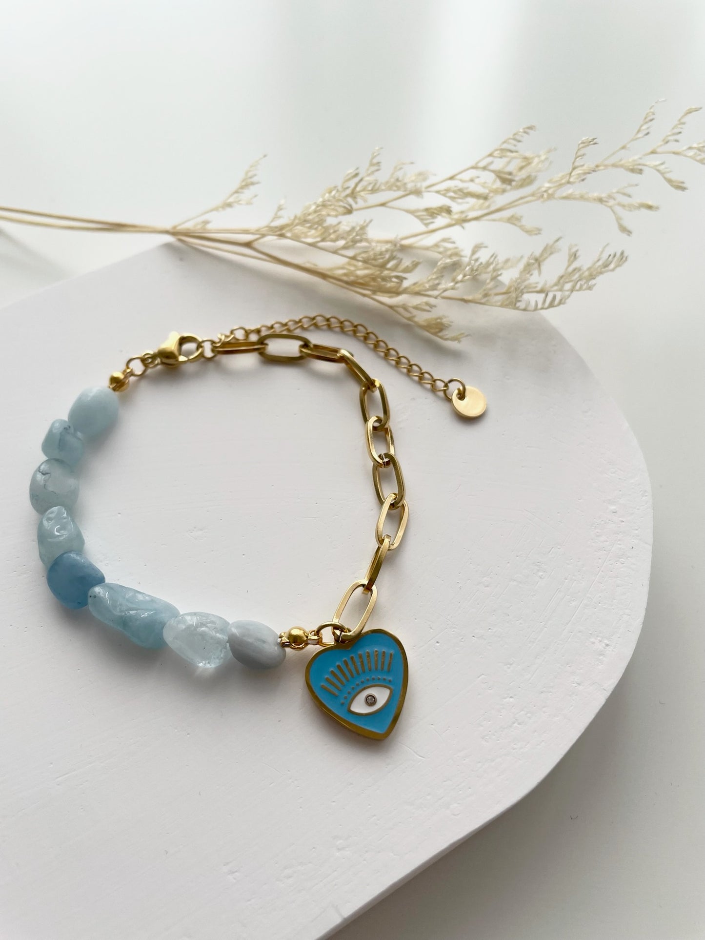 Blue evil eye with aquamarine beads bracelet