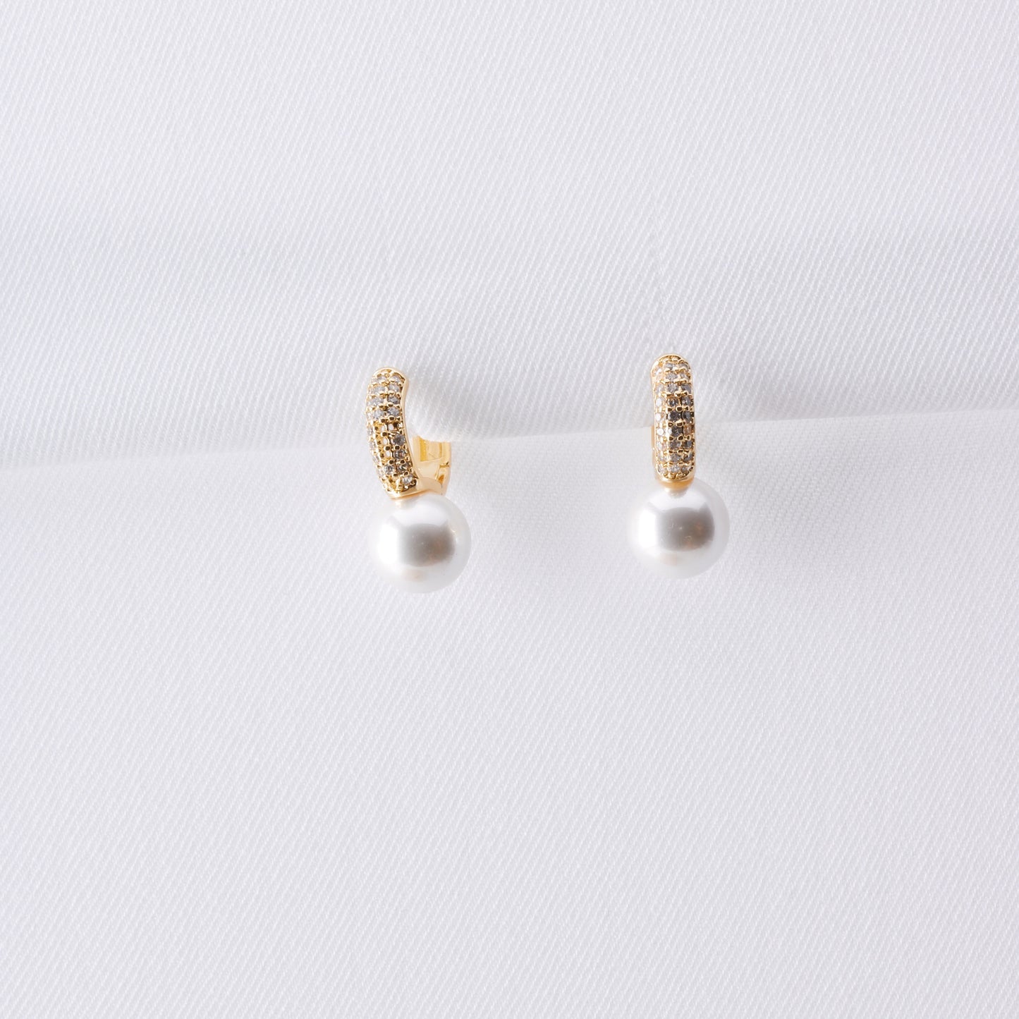 Stone Hoop With Pearl Gold Earrings