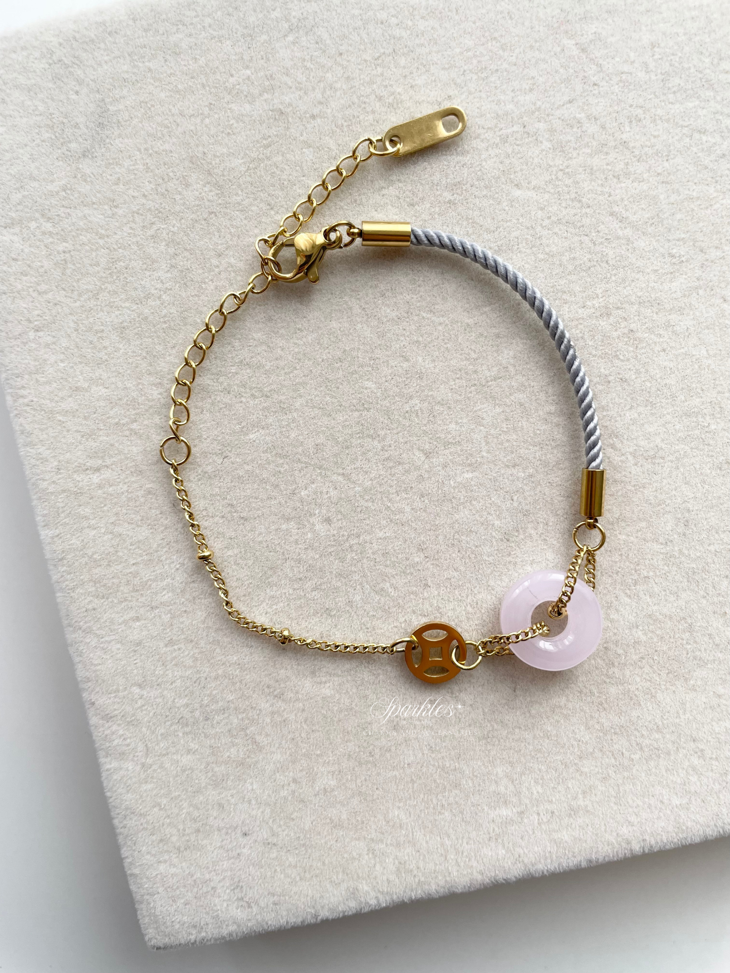 gray1 Pink Jade in Gray String Bracelet
