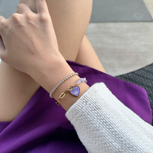 Purple evil eye with Amethyst beads bracelet