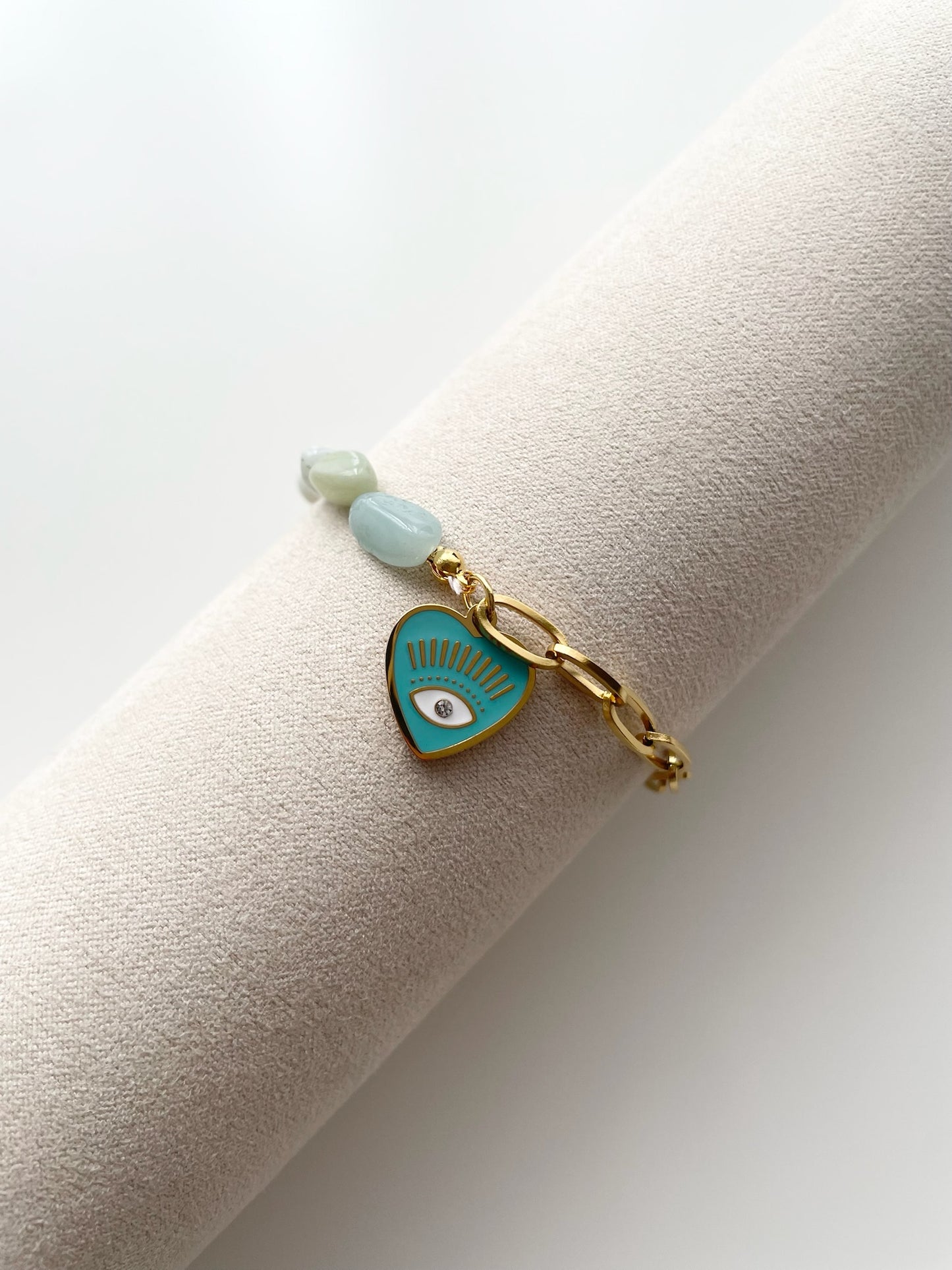 Teal evil eye with jade beads bracelet