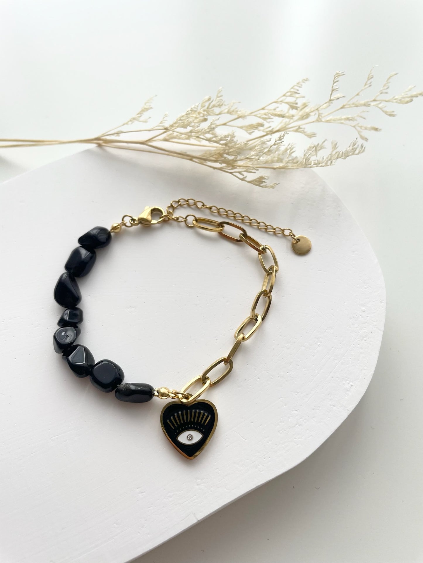 Black evil eye with onyx beads bracelet