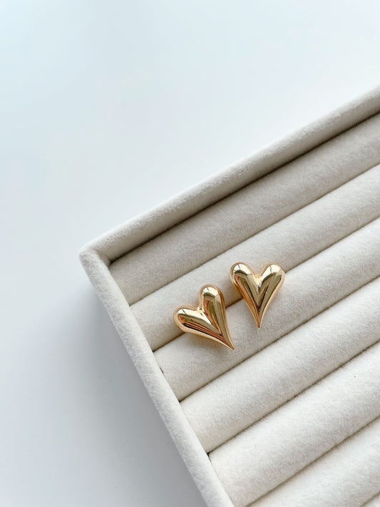 Chunky pointy heart gold earrings