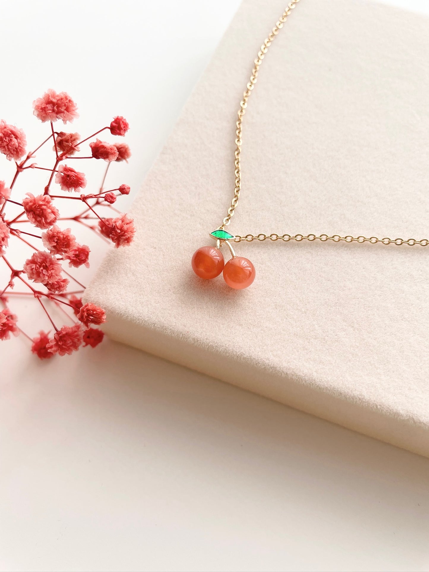 Cherry Carnelian gold necklace