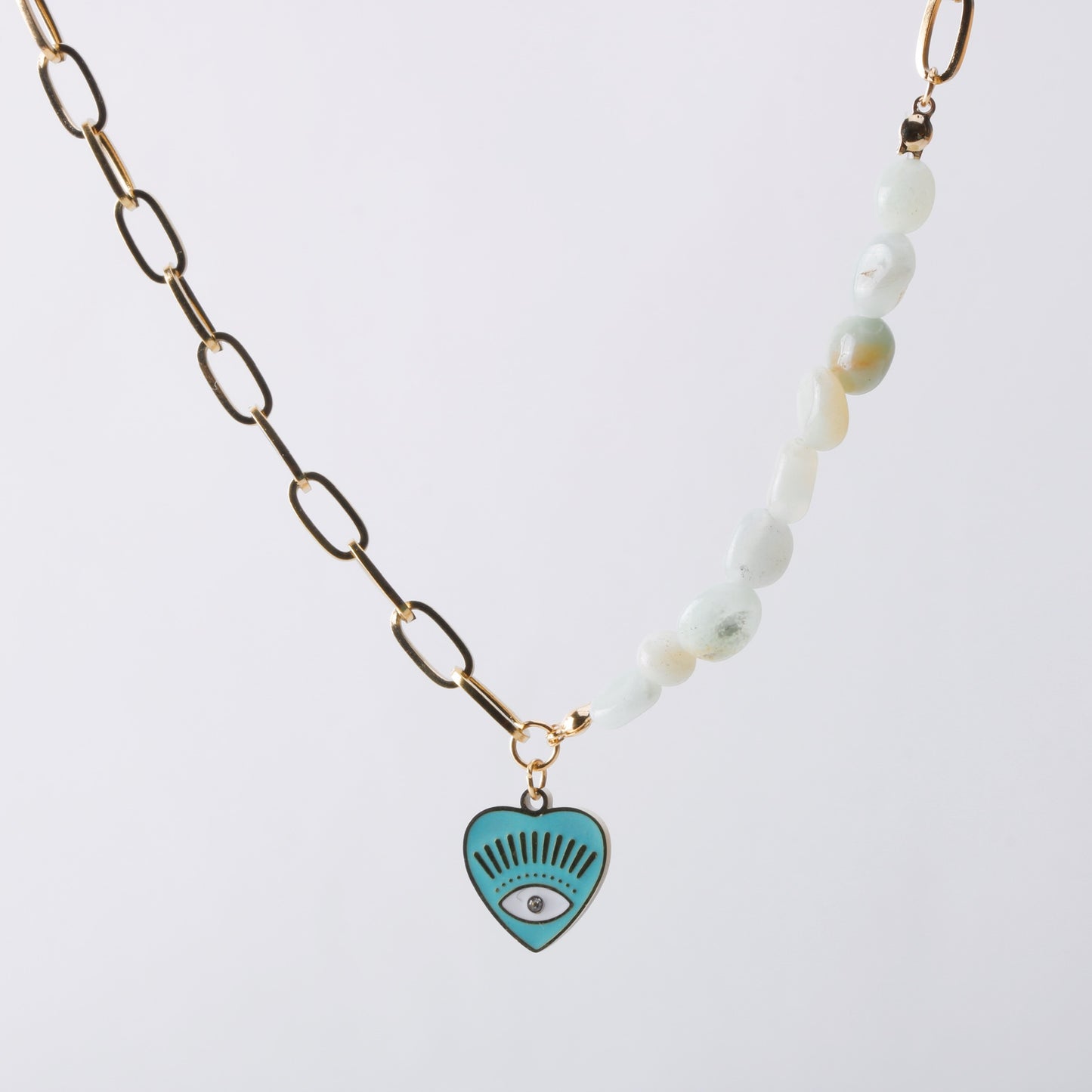 Teal Evil Eye Jade Gold Necklace