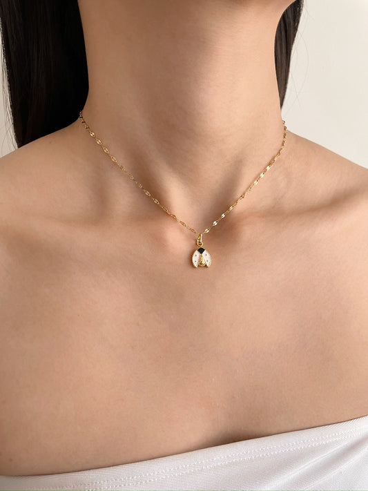 White Lady Bug Necklace In Gold