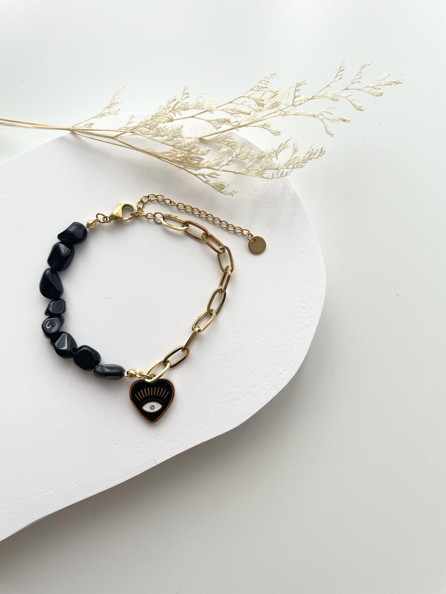 Black evil eye with onyx beads bracelet