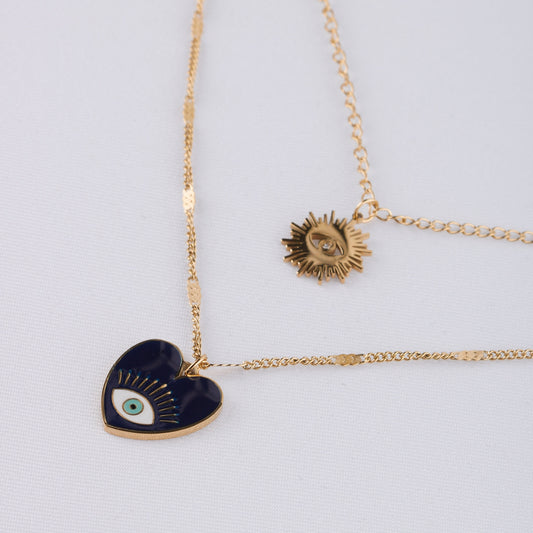 Raya Sun And Blue Heart Evil Eye Necklace