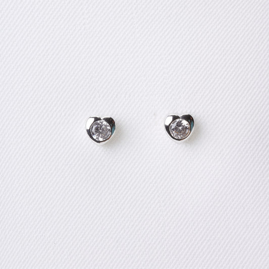 Solenn Centered Stone Heart Stud Earring In Silver