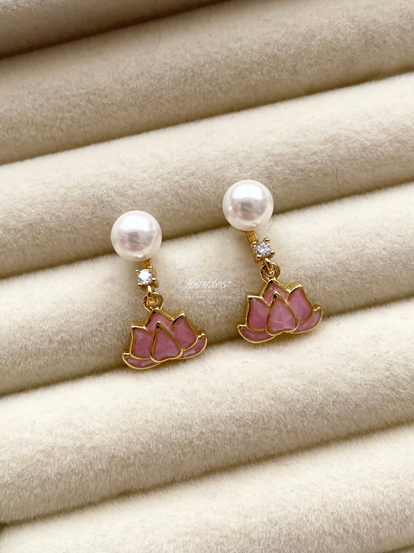 ce85 Pink Lotus Dangling Earrings