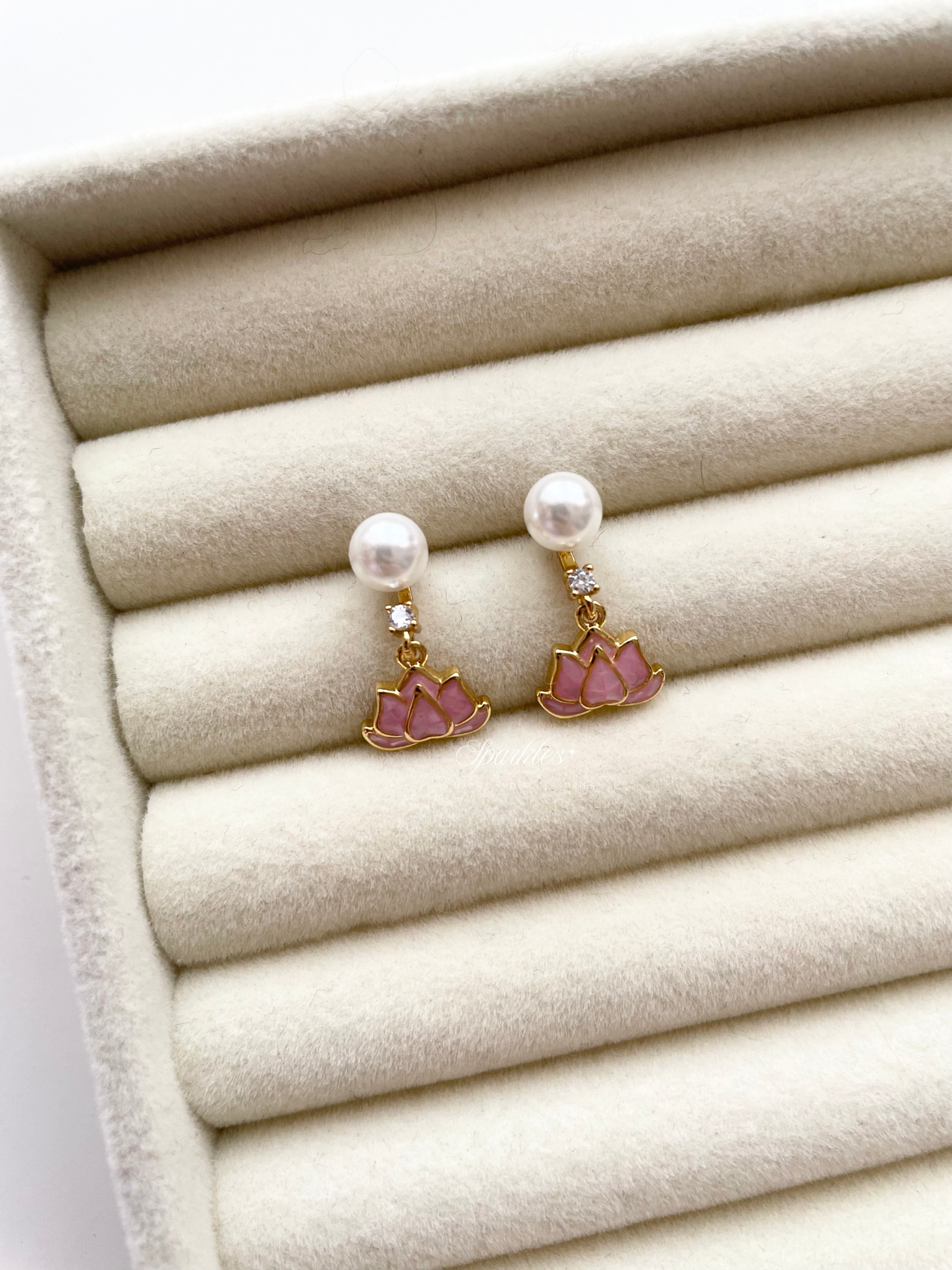 ce85 Pink Lotus Dangling Earrings