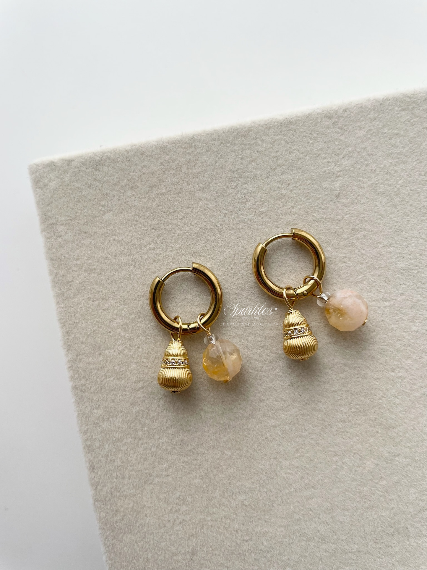 Ch4 Citrine Stone w/ Hulu Hoop Earrings