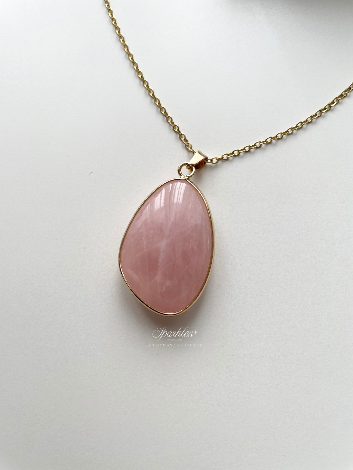 crystal5 Rose Quartz Stone Gold Necklace