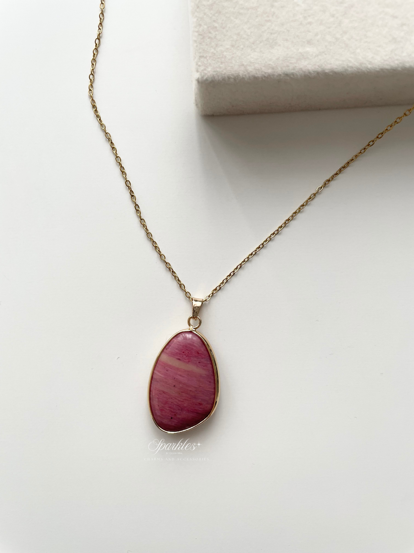crystal7 Rhodocrosite Stone Gold Necklace