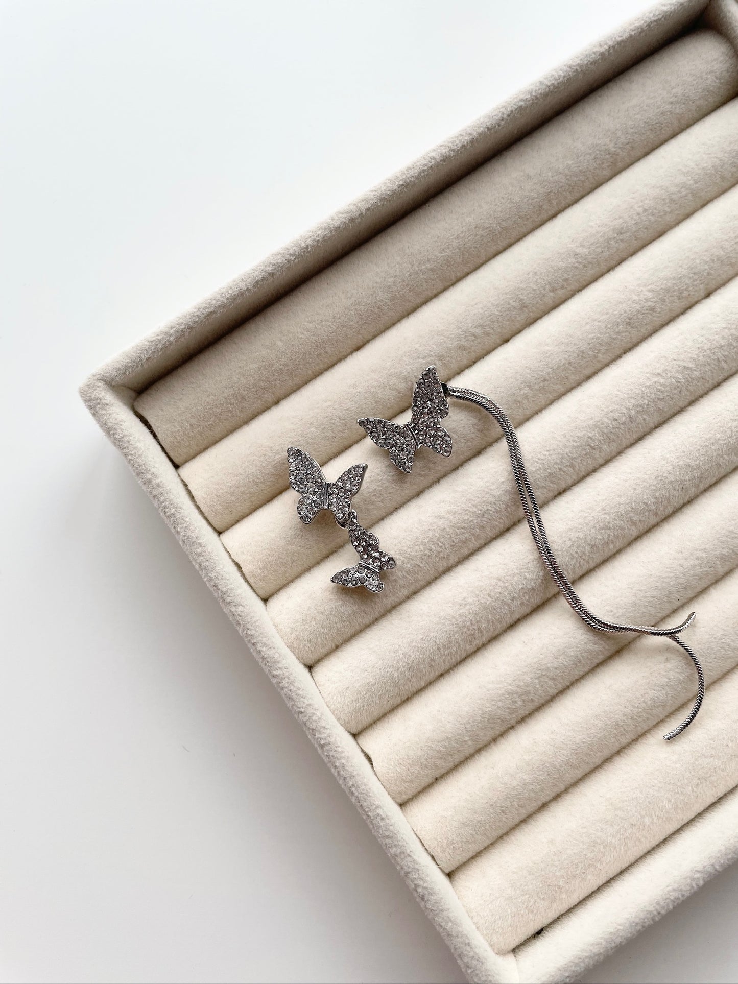 Claudine butterfly silver stud earrings