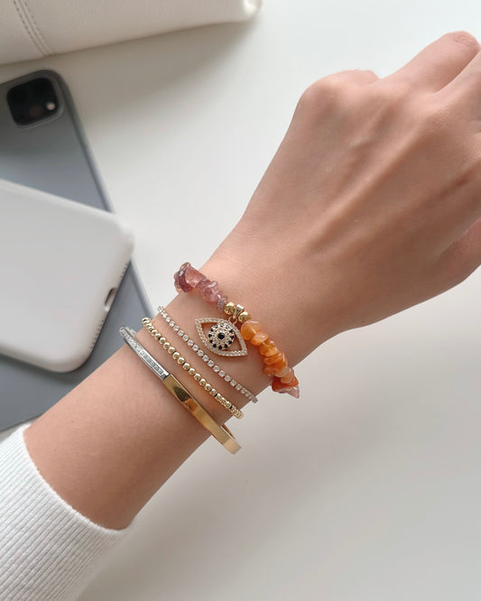 Carnelian and Strawberry quartz evil eye bracelet