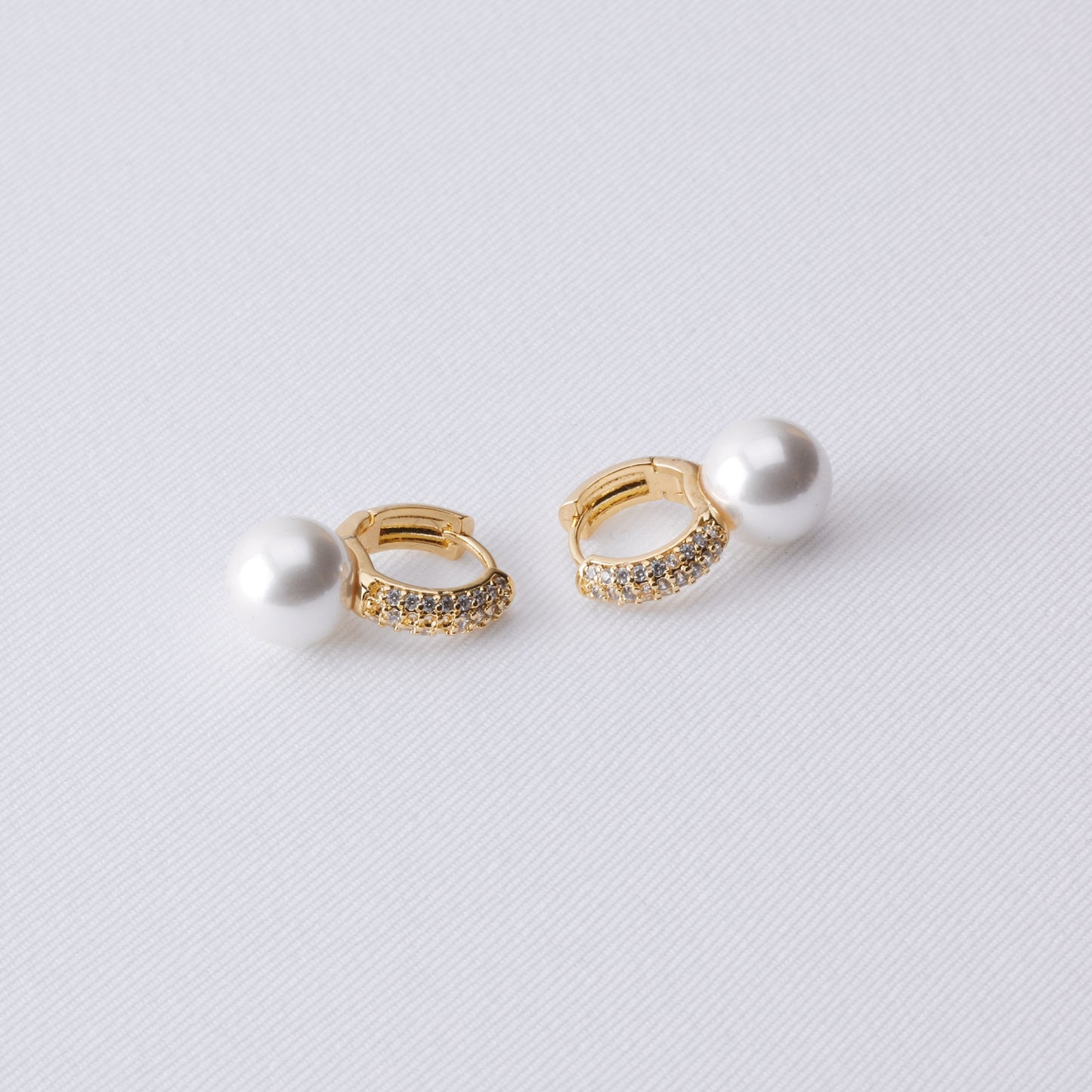 Stone Hoop With Pearl Gold Earrings