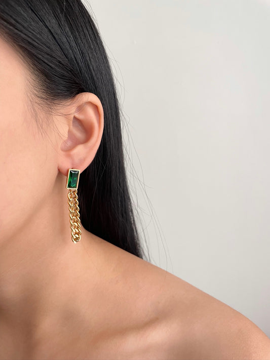 Emerald Chain Gold Earrings