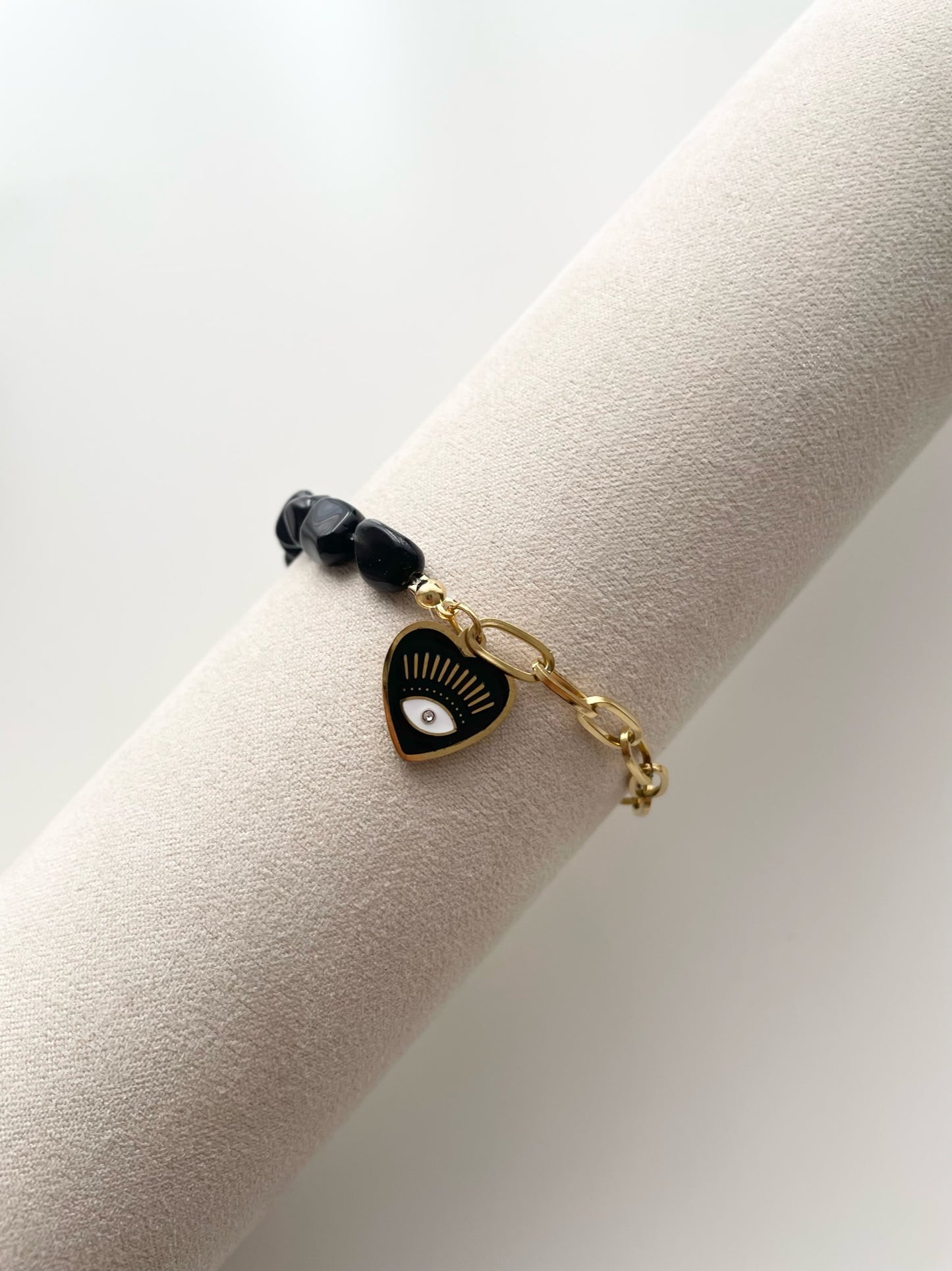 Black evil eye with onyx beads bracelet