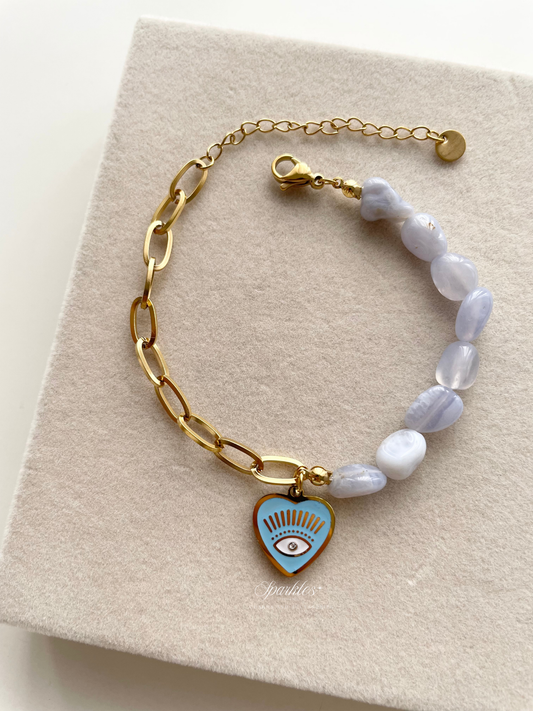 gb620 Blue Lace Agate Evil Eye Bracelet