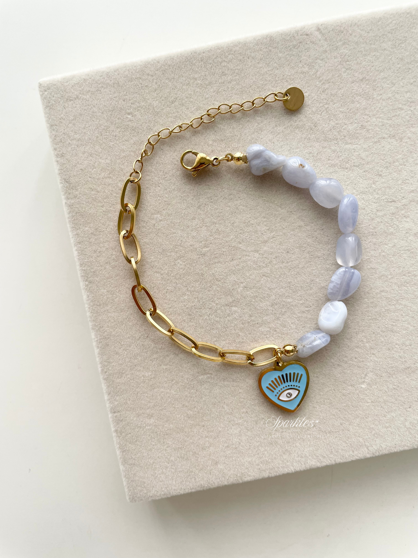 gb620 Blue Lace Agate Evil Eye Bracelet
