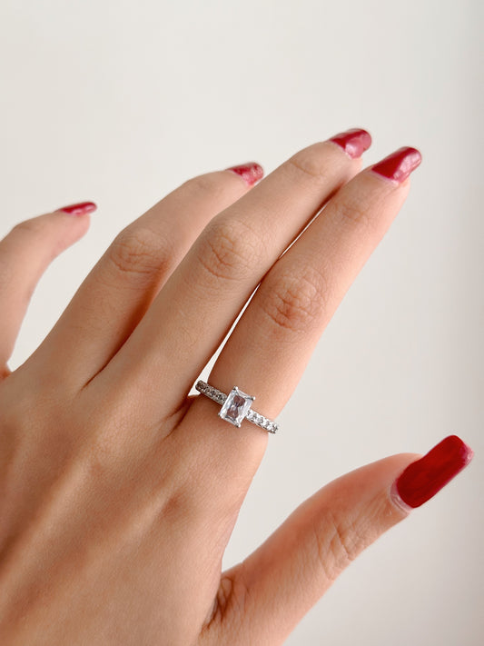 Silver Radiant Cut Stone Ring