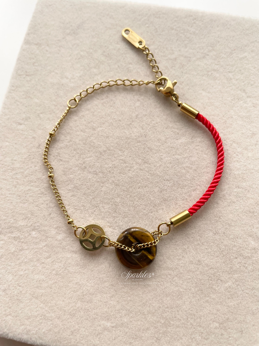 Lucky3 Tiger's Eye Red String Bracelet