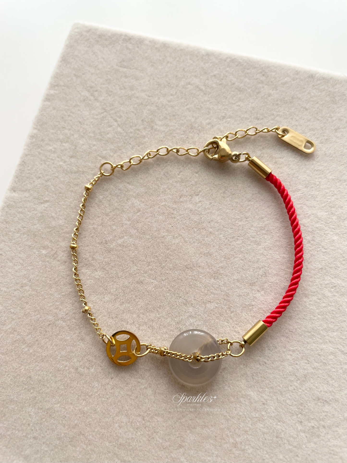 lucky5 Gray Agate Stone Red String Bracelet