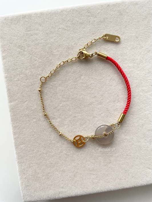 lucky5 Gray Agate Stone Red String Bracelet