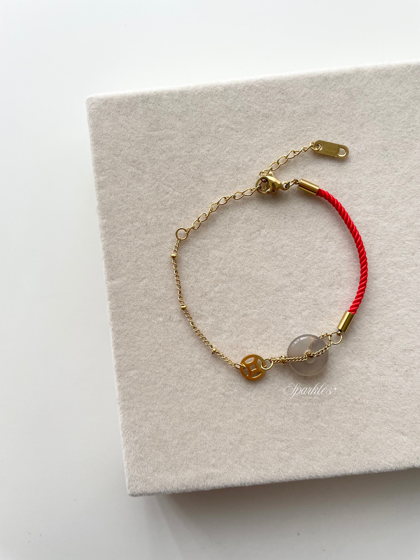 lucky5 Gray Agate Stone Red String Bracelet