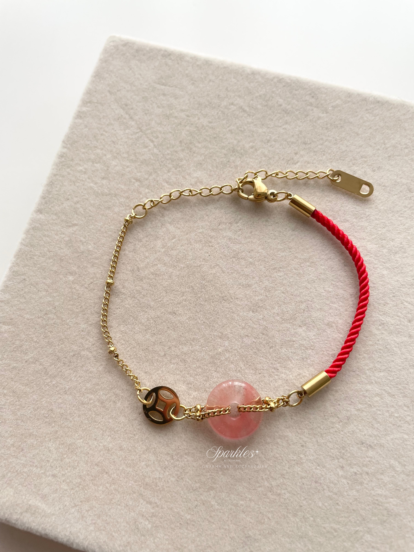 lucky6 Watermelon Tourmaline Stone Red String Bracelet