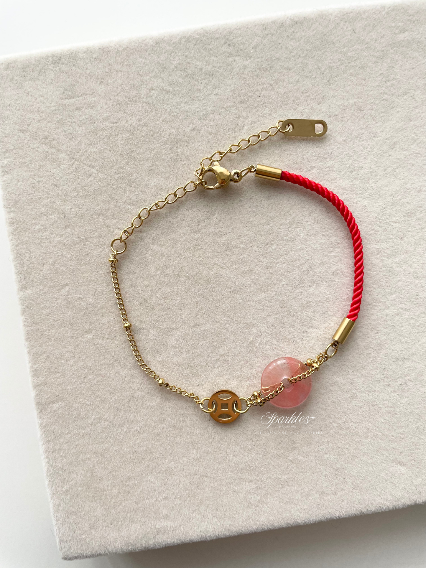 lucky6 Watermelon Tourmaline Stone Red String Bracelet