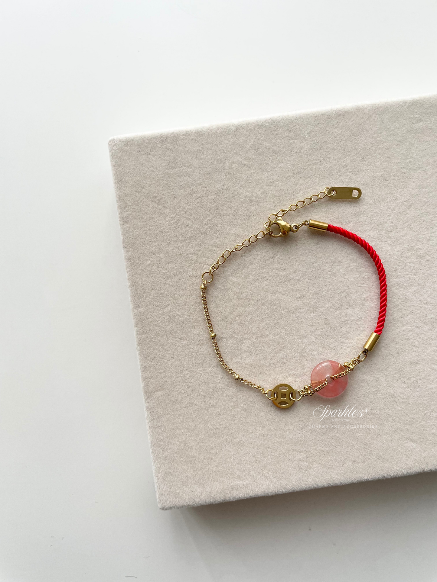 lucky6 Watermelon Tourmaline Stone Red String Bracelet