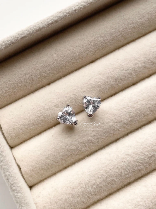 Mini Heart Diamond Silver Stud Earrings